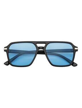 LUCCA - Flat Top Square Aviator Sunglasses Black Blue